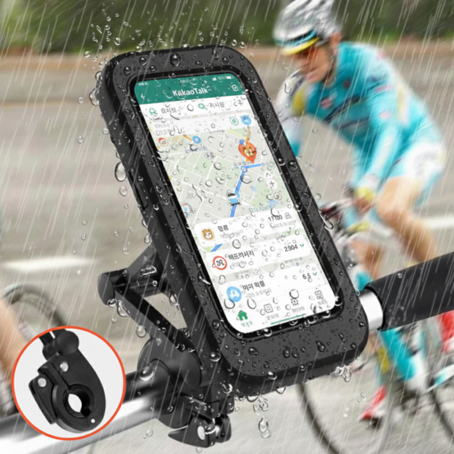 드리피 360도회전 완전방수 자전거 휴대폰 거치대, 블랙, 1개