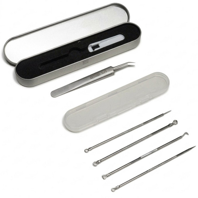 아니드니 초정밀 전문가용 피지 핀셋, 1세트, L자형 핀셋 1개 루프4종 케이스2종