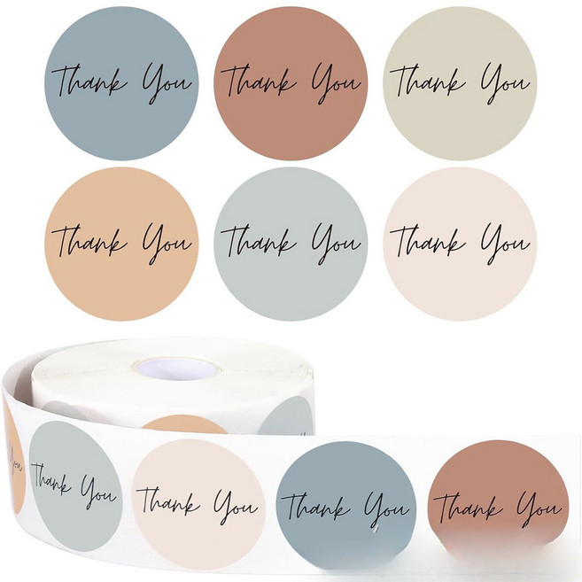 루미네임 감성 원형 땡큐 팬시 스티커 6종컬러, 2개, 크림