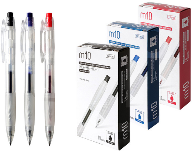 모닝글로리 M10 초저점도 잉크 볼펜 단색 12개입 1.0mm, 빨강, 1개