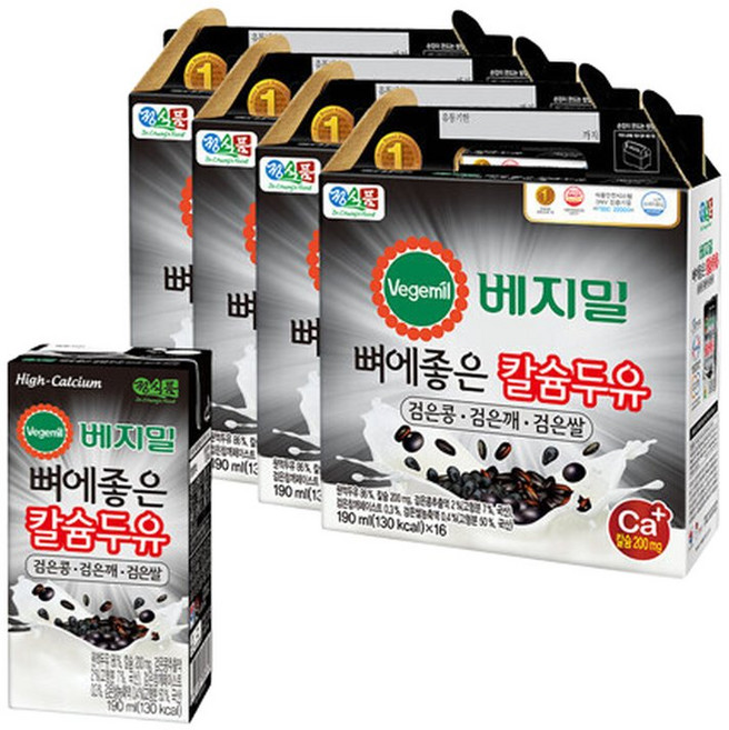 정식품베지밀 뼈에좋은 칼슘 두유 검은콩깨쌀 190mlx64팩, 64개, 190ml