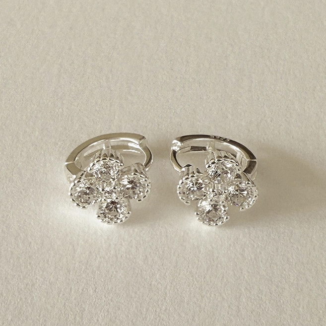 유얼모닝 실버925 클로버 플라워 큐빅 원터치 링귀걸이