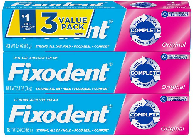픽소덴트 컴플리트 오리지널 덴투르 에디시브 크림 68g 3팩 Fixodent Complete Original Denture Adhesive, 3개, 3개입