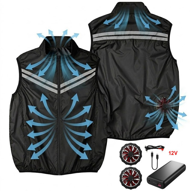선풍기조끼+12V20000mAh배터리아이스쿨에어컨조끼 여름 남녀공용 야외 낚시등산 작업용 조끼