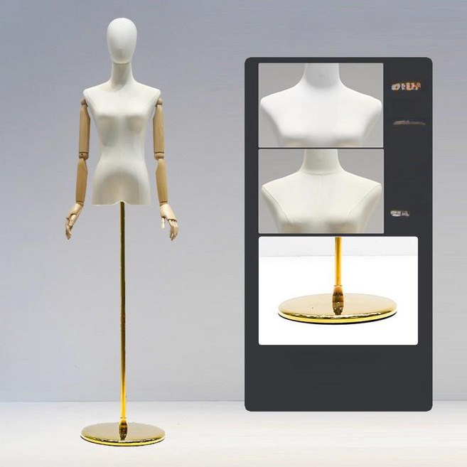 여성 의류 매장용 자켓 뽀글이 알로 상반신 엔틱 진입 긴바지 팬츠 사각판 저지배럴 레그팬츠, 원목 손 골드 두꺼운 원형 머리 모델