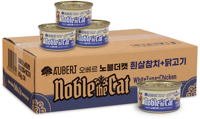 오베르 노블더캣 프리미엄 고양이캔, 24개, 80g, 흰살참치+닭고기