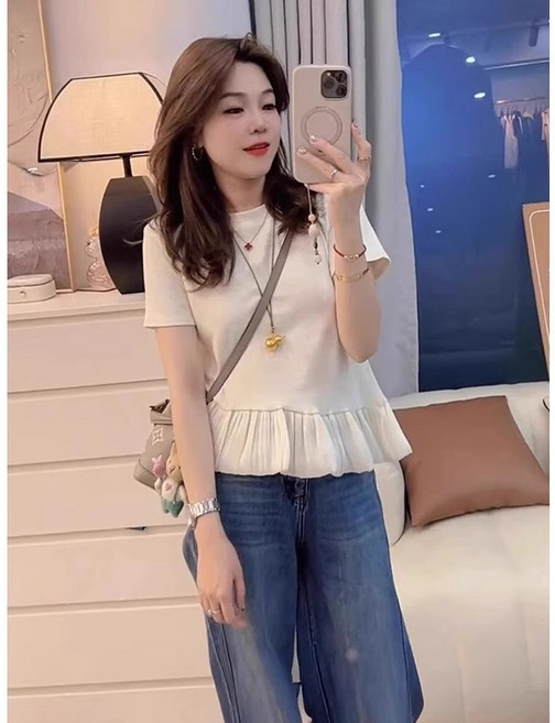 210그램92면8스판덱스 2025여름 한국 스타일 반소매 T 여성용 다용도 디자인 상의