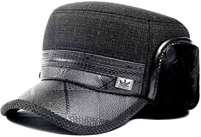 남자 남성 겨울 방한 방한군모귀달이 어르신 할아버지 모자 귀마개 JUN팩토리, 1개, 격자블랙