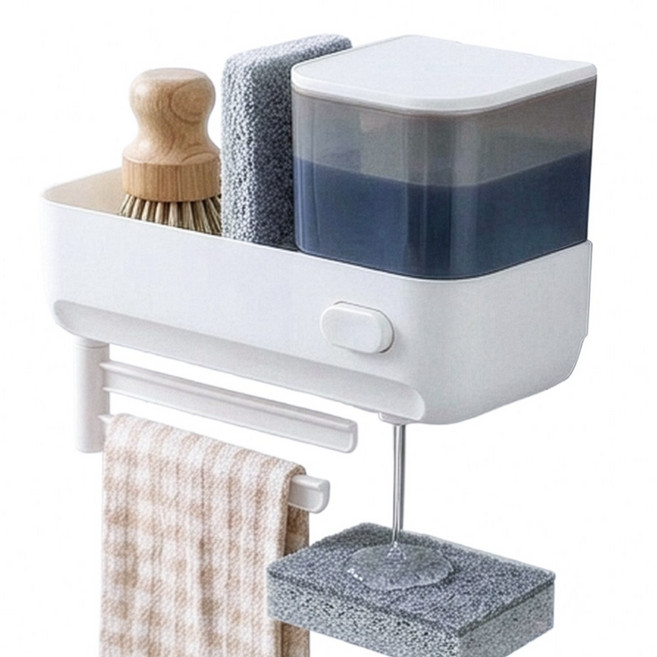 포런포런 다용도 벽걸이 주방세제 디스펜서, 1개, 화이트