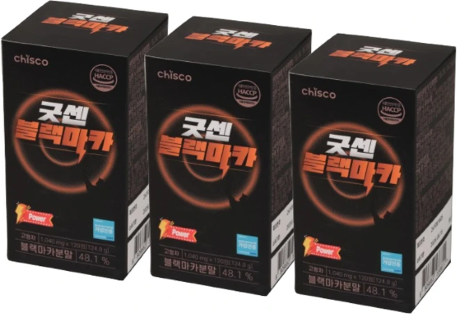 흑마늘 블랙마카 굿센 치스코 100% 페루산 야관문 아르기닌 아연 해조칼슘 남성 활력 식약처 HACCP 인증, 3개, 120정 - 쿠팡