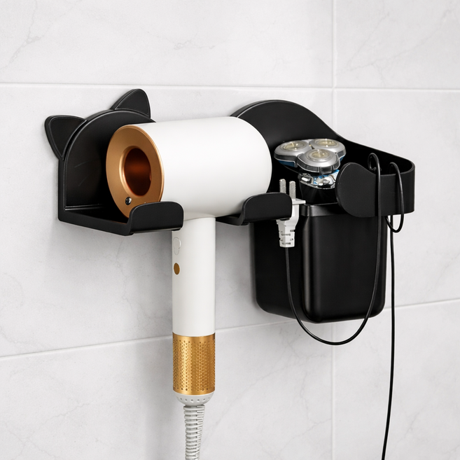 원앤미 무타공 욕실 드라이기 거치대, 블랙, 1개