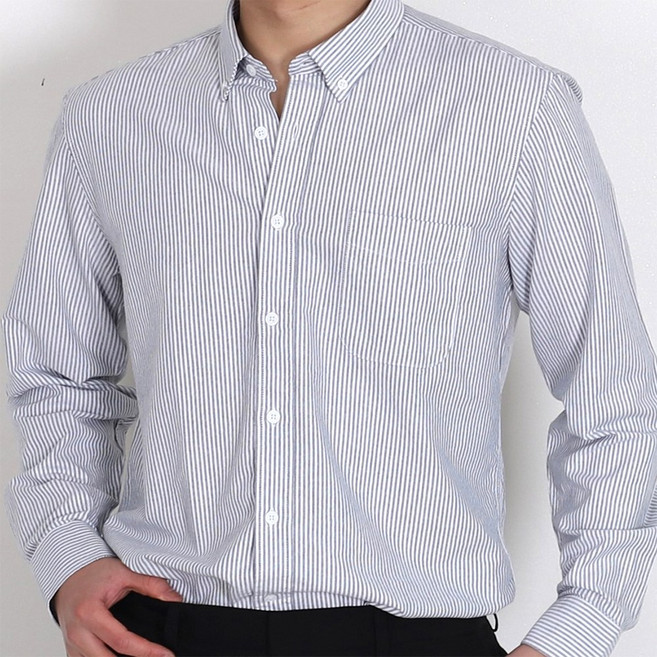 남자 옥스포드 셔츠 긴팔 스트라이프 캐주얼 남방