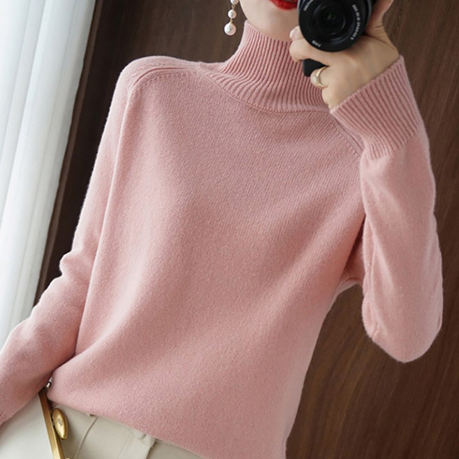 데일리쮸 부드러운 여성 반폴라 니트 터틀넥 반목 니트티 목폴라