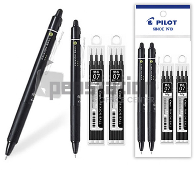 파이롯트 프릭션 노크 지워지는 볼펜 흑색 + 흑색 리필 세트, 0.7mm흑색 2자루+리필 흑색(3본입)2개 세트