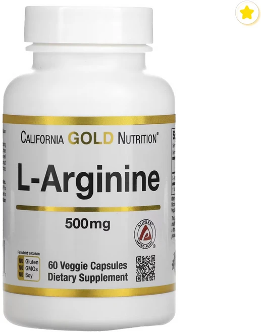 CGN 캘리포니아 골드 뉴트리션 L-아르기닌 AjiPure 500mg 식물성 베지 60캡슐 실리카 스테아린산 마그네슘 포함, 1개, 60정 - 쿠팡
