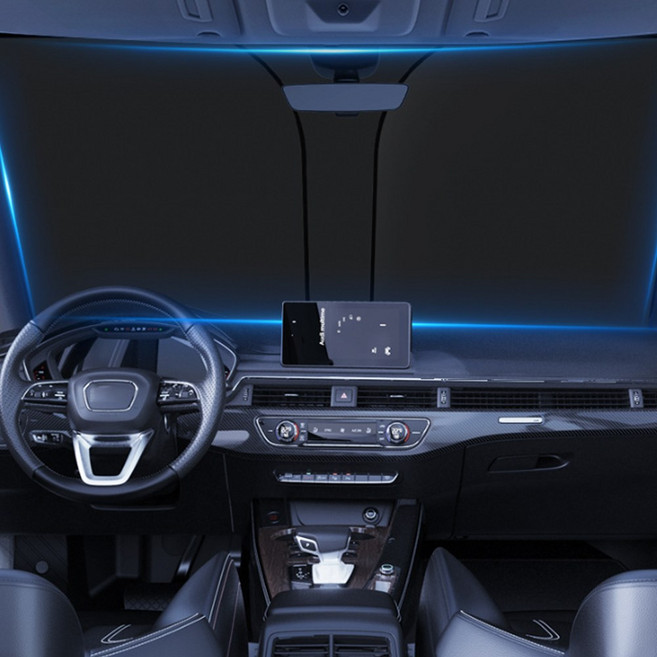 키친9단 티타늄 실버 차량용 원터치 햇빛가리개 앞유리 자외선 차단/ 전용케이스, 1개, 실버/블랙