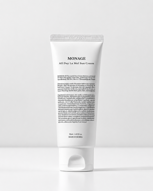 MONAGE 모나쥬 올데이 라멜 썬크림 논나노 무기자차 SPF 50+ 비건 부드러운 발림성 촉촉 수분 눈시림X 백탁X 끈적임X 기름짐X UV 자외선 차단