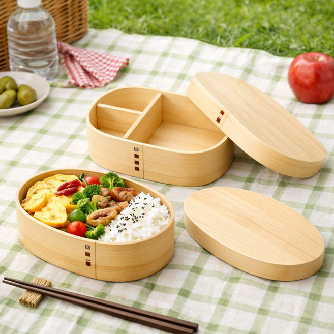 우드 도시락통 대나무 ( 고급 일식 벤또 일본식 도시락 나무 찬합 떡바구니 소풍 피크닉 나들이 김밥싸기 화과자상자 간식 과일바구니 ), 직사각형 1P