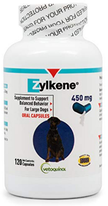 Vetoquinol Zylkene Calming Support Supplement for Large Dogs 33-132lbs Promotes Relaxation Redu, 120 캡슐, 1개