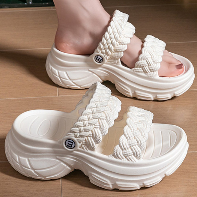 여성 꽈배기 스트랩 통굽 슬리퍼 샌들 EVA 키높이 여름 데일리