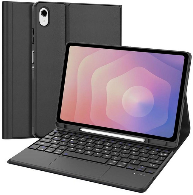 BORIYUAN 삼성 갤럭시 탭 S10 FE+ 플러스 13.2인치 2025용 키보드 케이스 S-펜 홀더가 있는 자석 보호 커버 탈착식 무선 블루투스 키보드, 터치패드 다크 블랙