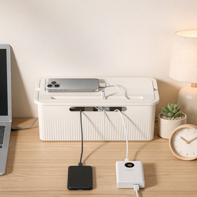 마이홈픽 심플한 인테리어 멀티탭 정리함, 아이보리, 1개