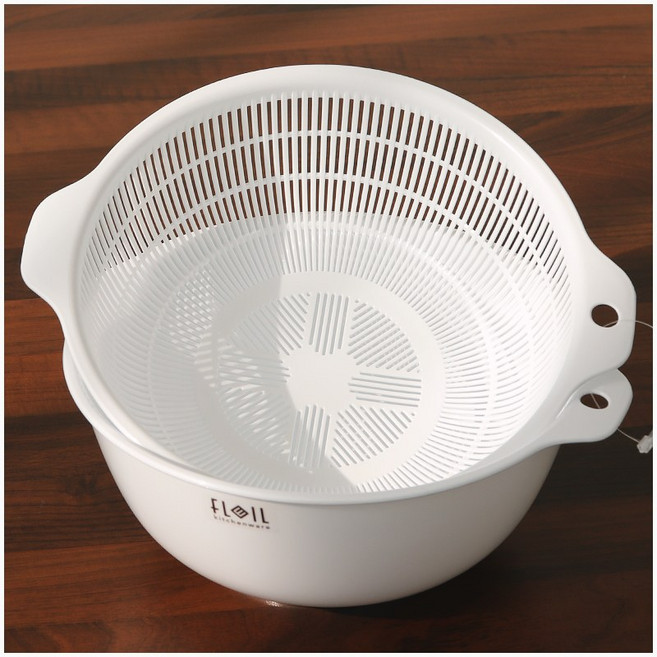 일본 나카야 이중채반(M) 1.5L K584 선택1 (채반 볼 한세트 믹싱볼), 화이트, 1개