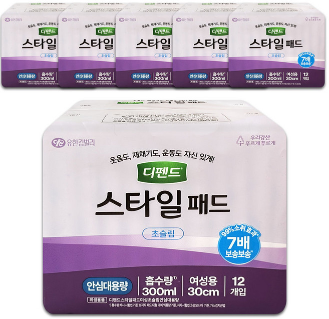 디펜드 스타일 초슬림 패드 대용량, 6개, 12매입