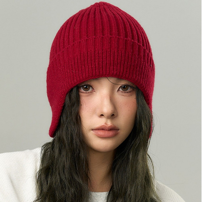 미즈코스 골지 니트 귀도리 모자 비니 빅사이즈 겨울 털모자