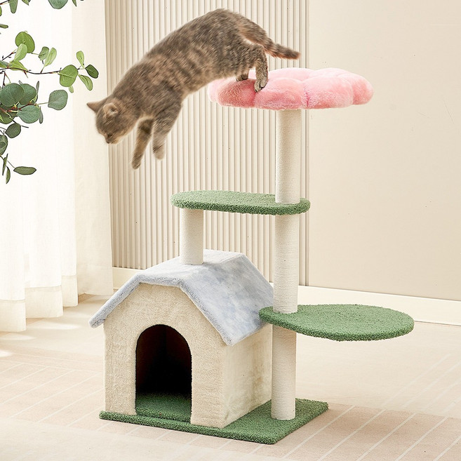 키루에 대형 캣타워 원목 대형 고양이 점프대 튼튼한 다기능 직조 캣타워, 멀티컬러 플란넬, 1개