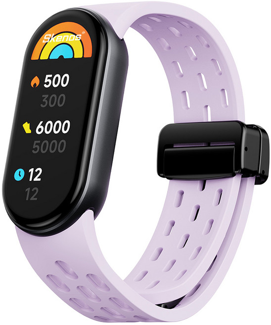 샤오미 스마트밴드 10 9 8 호환 벤티드 스포츠 실리콘 스트랩 마그네틱 디버클 통기성 시계줄, 1개, 라벤더