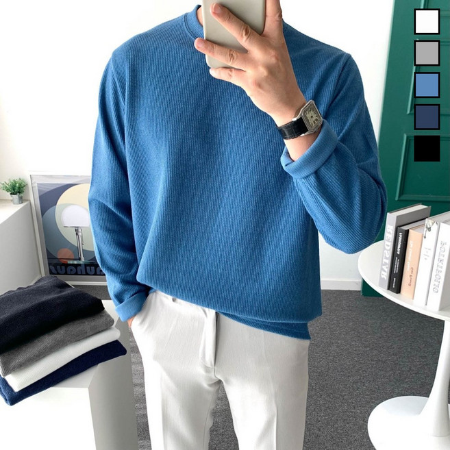 놈시크 95-130 남성 봄 니트 티셔츠 쫀쫀스판 골지 오버핏 긴팔티 빅사이즈