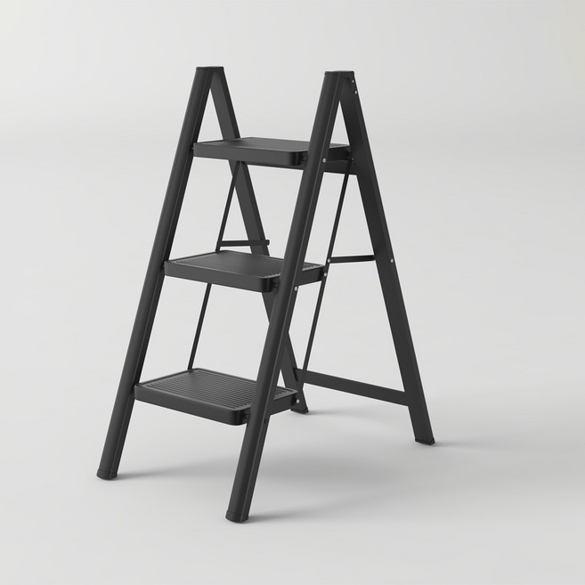 [리퍼] 가정용 접이식 사다리 A11 3단 KLA-3960 세차 청소 인테리어 발판 스툴, 블랙
