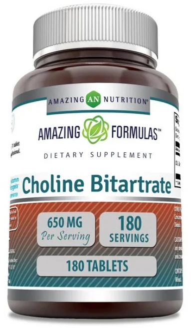 어메이징포뮬러스 콜린 비타르트레이트 650mg 대용량 콜린 영양제, 1개, 180정 - 쿠팡