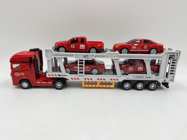交通運輸卡車玩具套裝 雙層汽車運輸車 附四台小汽車, 紅色, 1個
