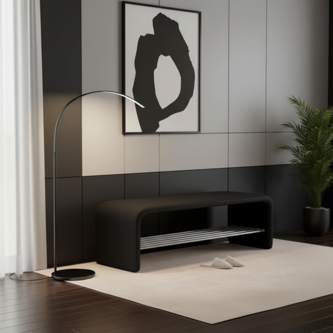 현관 벤치 의자 입구신발장 원룸 북유럽 수납장 인테리어, 1단, 블랙 60x35x40