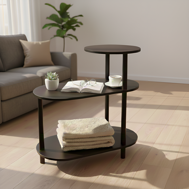 어라운드홈 3단 미니 사이드 테이블 티테이블 협탁 수납 진열대 원목, 퓨어블랙