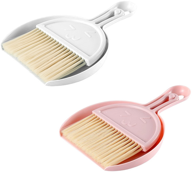 미니 걸이형 빗자루 쓰레받기 세트, 핑크+화이트, 1개