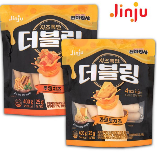 천하장사 소세지 더블링 400g X2봉 (콰트로치즈 +뿌링치즈), 2개