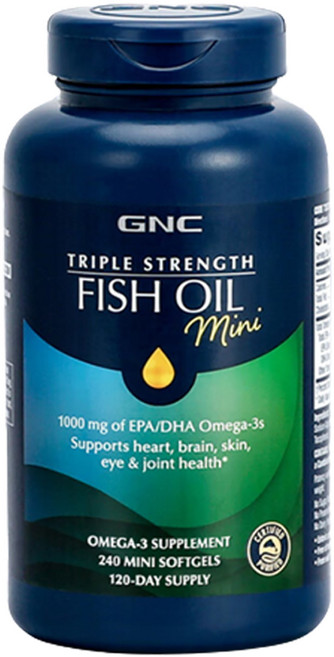 GNC 트리플 스트렝스 피쉬 오일 1000mg EPA DHA 오메가-3 미니 소프트젤, 240정, 1개