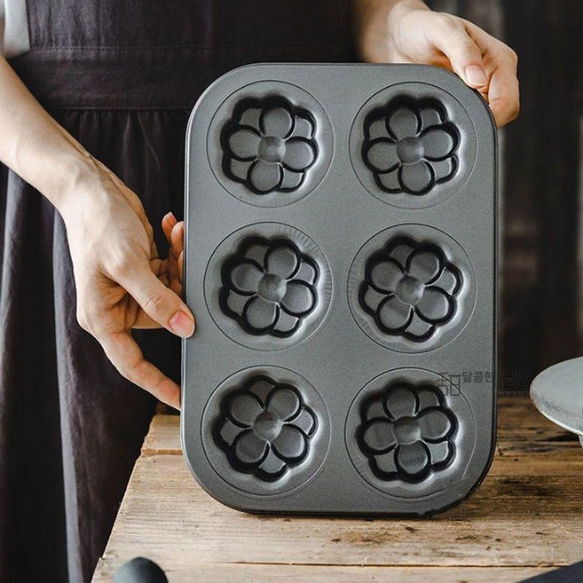 타원형 꽃모양 샌드위치틀 6구 마들렌 틀 티그레 케이크 베이킹 트레이 쿠키틀, 1개, 6구 플라워 베이킹 팬 - No. 5
