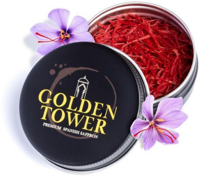 골든 Tower의 사프란 스레드 - 순수하고 인 모든 붉은 스트랜드 0.035온스/1그램 파에야 치킨 카레 티 기타 여러 요리에 적합한 프리미엄 등급 사프란(1그램), 0.035 Ounces, 1개