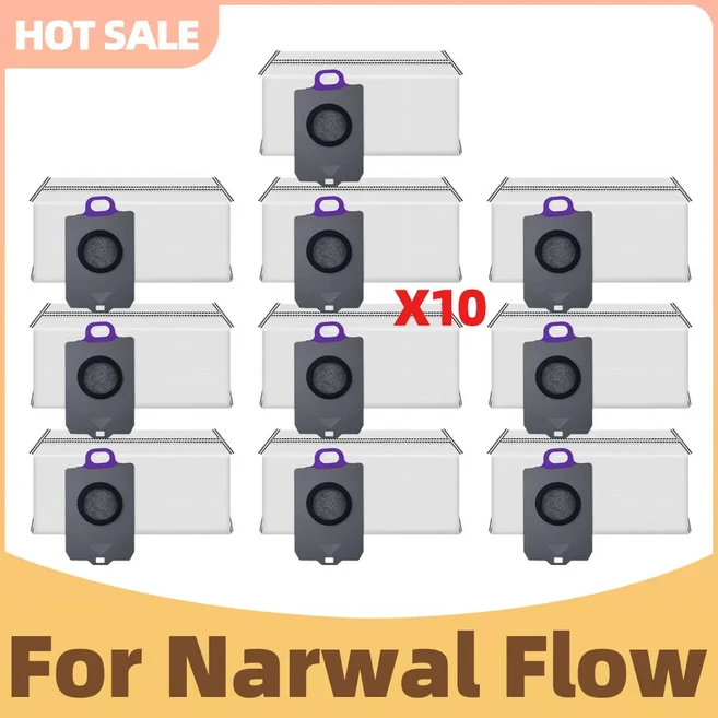 나르왈 플로우 진공청소기용 액세서리 교체용 부품 메인 사이드 브러시 HEPA 필터 천 먼지 봉투, 14 Set  M