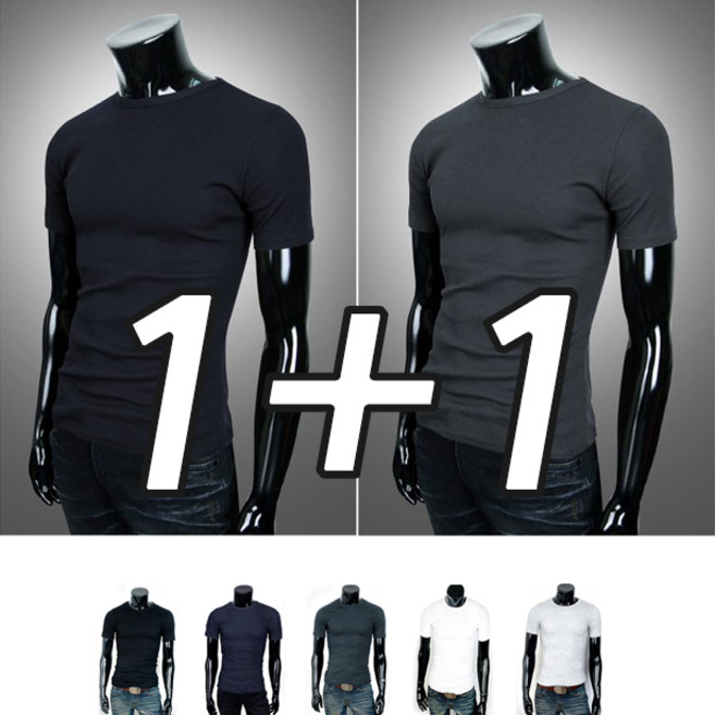 [1+1] 면 스판 남자 반팔 면티 남성 라운드넥 무지 티셔츠 쫄티