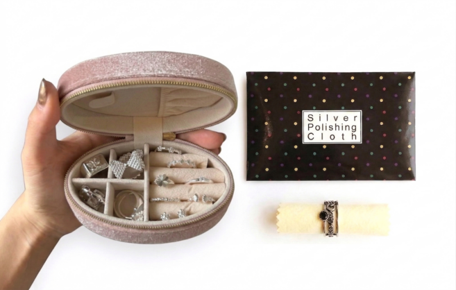 비비드세일즈 여행용 미니 프리미엄 벨벳 쥬얼리 보관함(휴대용) & 케어 세트