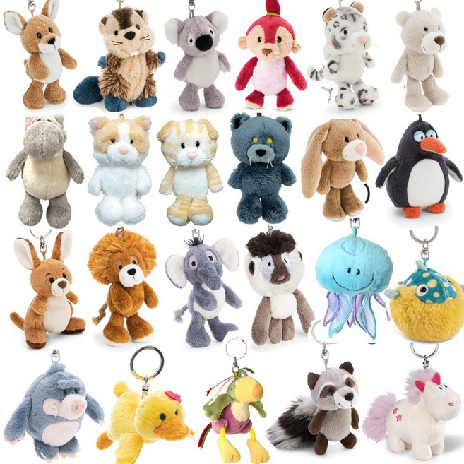 NICI 애니멀 인형 키홀더 키링 귀여운 캐릭터 동물 봉제인형 키링 눈표범 비버 노루 펭귄 나무늘보 물총새, 56.코끼리 엘플로라, 1개