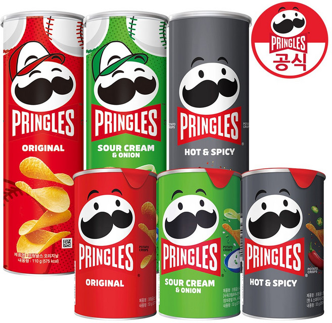 프링글스 3 + 3 골라담기 110g x 3개 + 53g x3개, 오리지널 110g x 3개, 매운맛 53g x 3개, 1세트