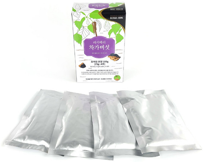 러시베리 국내에서 가공 살균 세척 시베리아 1등급 차가버섯 초미립분말 100g 러시아 차가, 4개, 25g