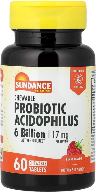Sundance Vitamins 츄어블 프로바이오틱 애시도필러스 베리 맛 정 60정(1정당 8.5mg) Vitamins (선댄스 비타민), Sundance Vitamins, 츄어블 프로바이오틱, 1개 - 쿠팡