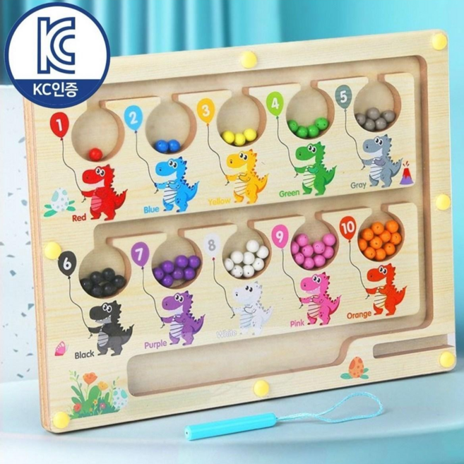 몬테소리 원목 장난감 소근육 발달을 위한 자석 보드 게임 "미로 공룡과 숫자", 미로 공룡과 숫자 M 30cm x 22cm, 1개